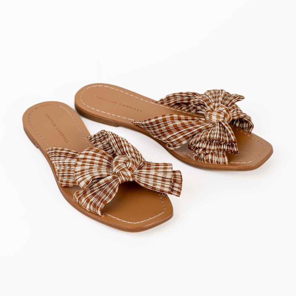 NIB Loeffler Randall Rima Women's Bow Slide Sandals Brown Gingham - Size US 9.5 - Picture 10 of 13